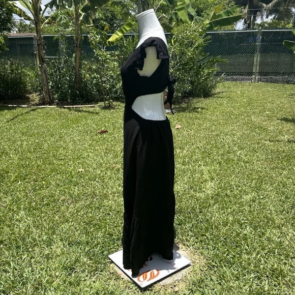 Jason Wu Open Back Linen Blend Tiered Hem Midi Sundress Black Flutter Sleeve M - Picture 8 of 11